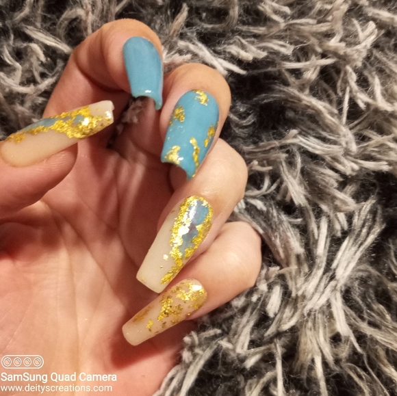 Green adventurine geode gemstone crystal nude and green luxury Press On nails - Picture 1 of 5